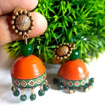 Orange Paper Studded Design Jhumka Earrings 2