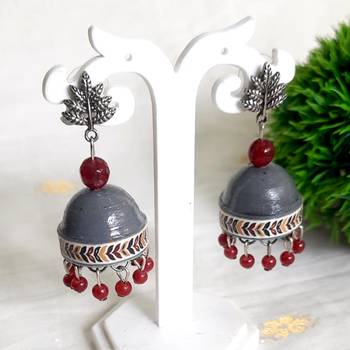 Quilled jhumkas with oxidized stud earrings9 1