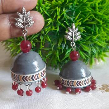 Quilled jhumkas with oxidized stud earrings9 2