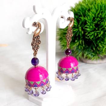 Quilled jhumkas with oxidized stud earrings10 1