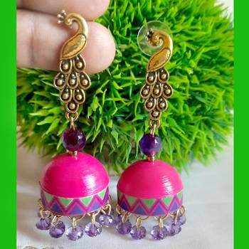 Quilled jhumkas with oxidized stud earrings10 2