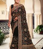 Black Kashmiri Resham Embroidered Georgette Saree With Blouse Piece