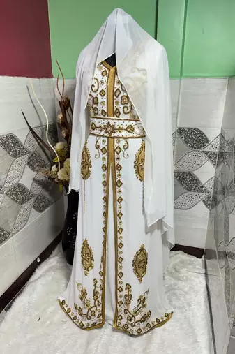 Luxurious White Georgette Wedding Kaftan Dress