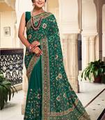 Green Kashmiri Resham Embroidered Georgette Saree With Blouse Piece