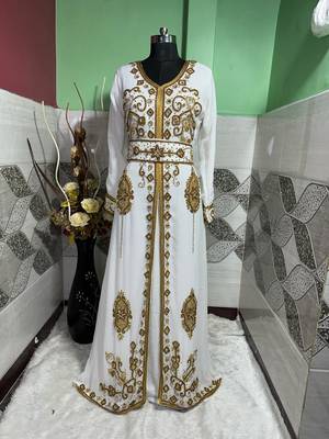 Luxurious White Georgette Wedding Kaftan Dress 3