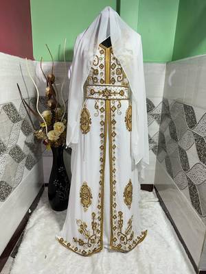Luxurious White Georgette Wedding Kaftan Dress 4