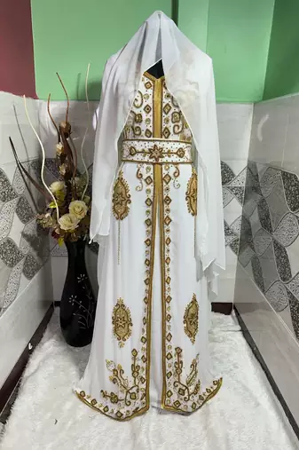 Luxurious White Georgette Wedding Kaftan Dress