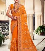 Mustard Kashmiri Resham Embroidered Georgette Saree With Blouse Piece