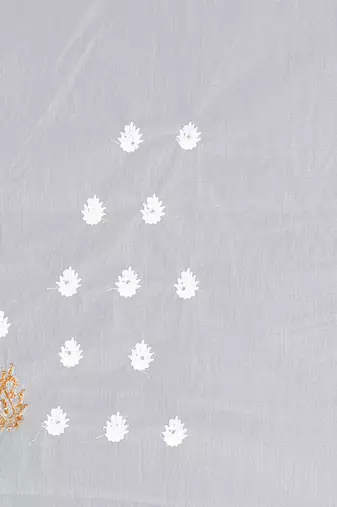 White Zari Resham Stone Embroidered Net Party Wear Saree With Blouse Piece