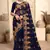 Navy Blue Zari Resham Stone Embroidered Net Party Wear Saree With Blouse Piece