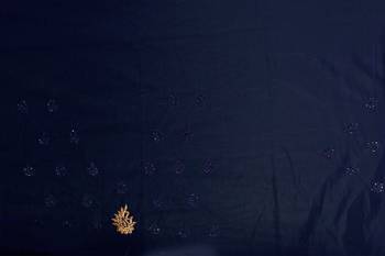 Navy Blue Zari Resham Stone Embroidered Net Party Wear Saree With Blouse Piece 5