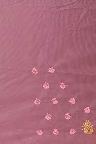 Pink Zari Resham Stone Embroidered Net Party Wear Saree With Blouse Piece