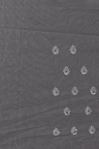 Grey Zari Resham Stone Embroidered Net Party Wear Saree With Blouse Piece