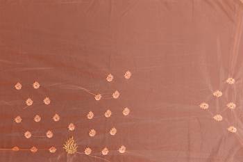 Peach Zari Resham Stone Embroidered Net Party Wear Saree With Blouse Piece 5