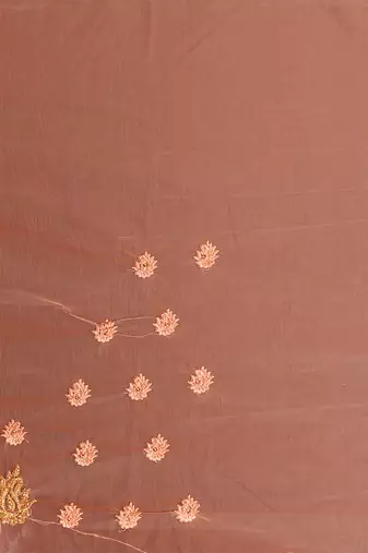 Peach Zari Resham Stone Embroidered Net Party Wear Saree With Blouse Piece
