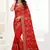 Red Zari Embroidered Stone Border Satin Silk Party Wear Saree With Blouse Piece