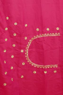 Magenta Zari Embroidered Stone Border Satin Silk Party Wear Saree With Blouse Piece 4