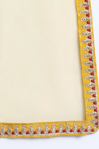 Sequence Embroidered Mustard Yellow Pure Chanderi Silk Flare Kurta With Pant & Dupatta Set
