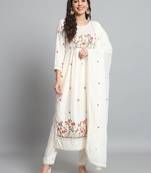 Off White Sequence Multi-Color Embroidered Viscose Rayon Blend fabric Kurta Pant with Dupatta Set
