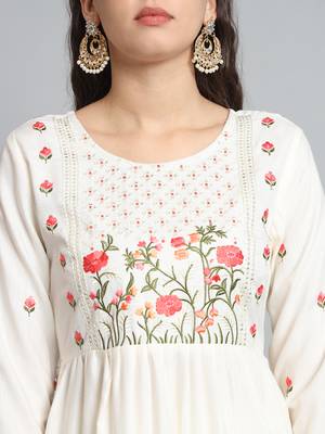 Off White Sequence Multi-Color Embroidered Viscose Rayon Blend fabric Kurta Pant with Dupatta Set 4