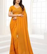 Mustard Siroski Stone Border Chiffon Party Wear Wedding Saree With Blouse Piece