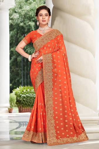 Orange Zari Embroidered Border Georgette Party Wear Georgette Saree With Blouse Piece
