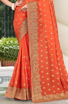 Orange Zari Embroidered Border Georgette Party Wear Georgette Saree With Blouse Piece 3