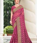 Pink Zari Embroidered Border Georgette Party Wear Georgette Saree With Blouse Piece