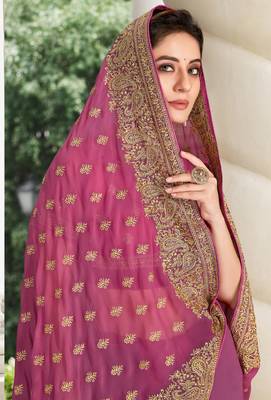 Pink Zari Embroidered Border Georgette Party Wear Georgette Saree With Blouse Piece 2