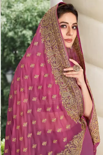 Pink Zari Embroidered Border Georgette Party Wear Georgette Saree With Blouse Piece