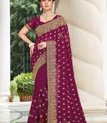 Purple Zari Embroidered Border Georgette Party Wear Georgette Saree With Blouse Piece