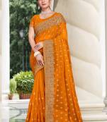 Mustard Zari Embroidered Border Georgette Party Wear Georgette Saree With Blouse Piece