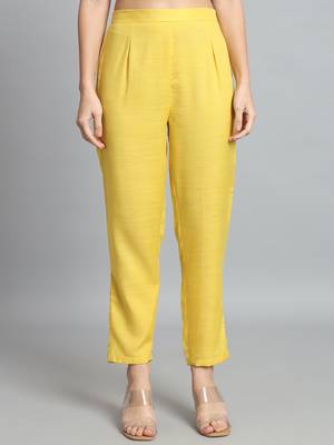 Yellow Cotton Fabric Round Neck Embroidered Kurta With Trousers & Dupatta Set 5
