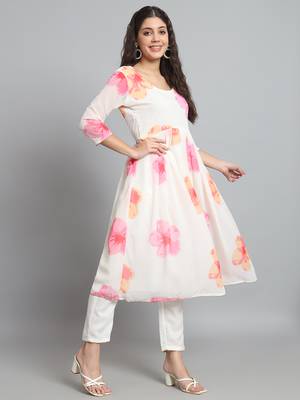 Anarkali Floral Printed Georgette Fabric Gown, Pant & Dupatta Set 3