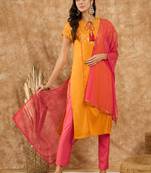 Ziyaa women's mustard rayon kurta, pant and dupatta set