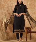 Ziyaa women's black crepe kurta, pant and dupatta set