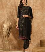 Ziyaa women's black crepe kurta, pant and dupatta set