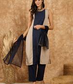 Ziyaa women's navy blue crepe kurta, palazzo and dupatta set