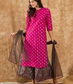 Ziyaa women's pink chinon kurta, palazzo and dupatta set