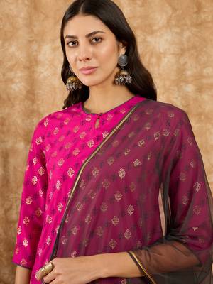 Ziyaa women's pink chinon kurta, palazzo and dupatta set 4