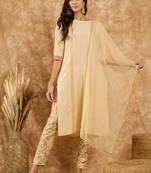 Ziyaa women's cream chinon kurta, pant and dupatta set