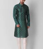 Koshin teal color art silk square digitally printed kurta pyjama for festive & wedding