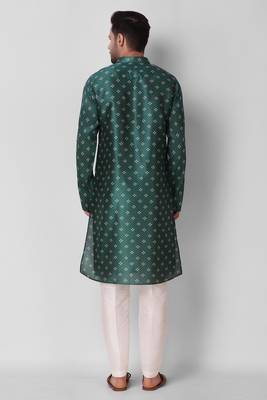 Koshin teal color art silk square digitally printed kurta pyjama for festive & wedding 2