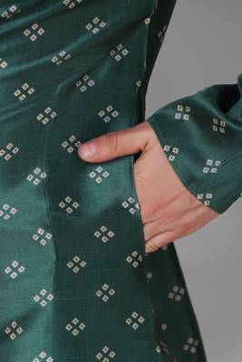 Koshin teal color art silk square digitally printed kurta pyjama for festive & wedding 5