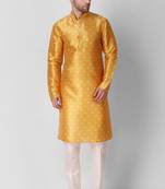 Koshin yellow color art silk square digitally printed kurta pyjama for festive & wedding