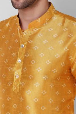 Koshin yellow color art silk square digitally printed kurta pyjama for festive & wedding 4