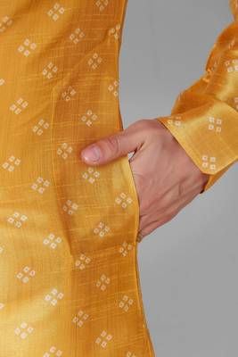 Koshin yellow color art silk square digitally printed kurta pyjama for festive & wedding 5