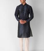 Koshin navy blue  color art silk ethnic digitally printed  kurta pyjama for festive & wedding