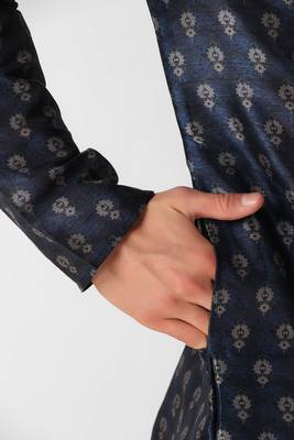Koshin navy blue  color art silk ethnic digitally printed  kurta pyjama for festive & wedding 4
