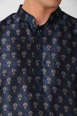 Koshin navy blue  color art silk ethnic digitally printed  kurta pyjama for festive & wedding 5